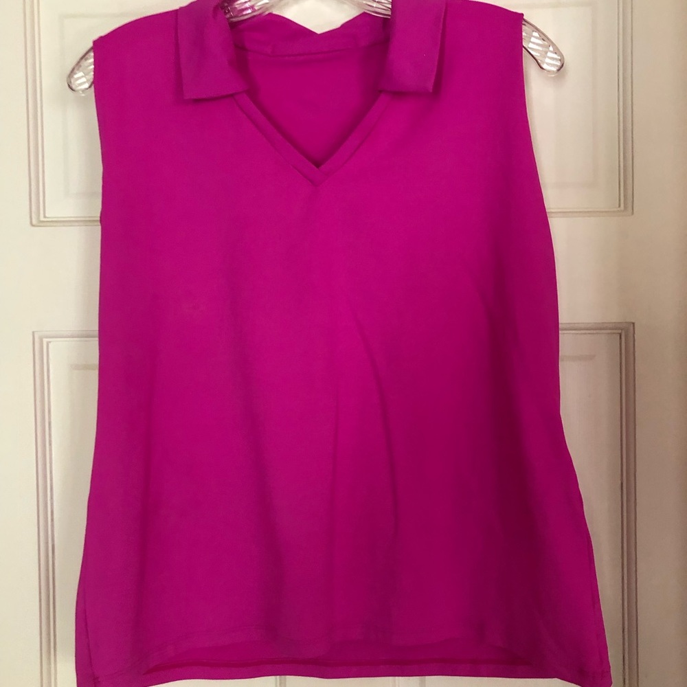 Dona Jo sleeveless tops in size L. Royal blue and bright pink.